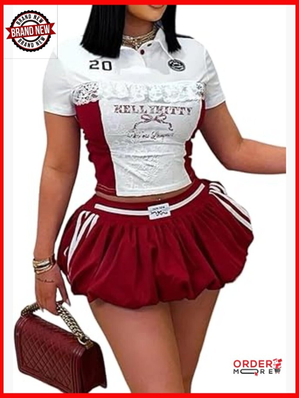 Summer Casual Two Piece Set Crop Top Skort Skirt Set